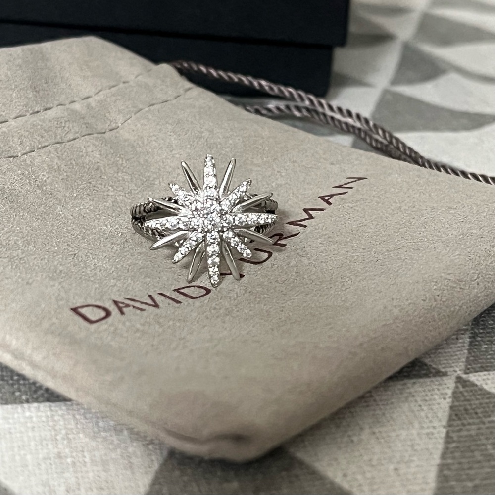 David Yurman Silver Starburst Pavé Diamond Ring sz8